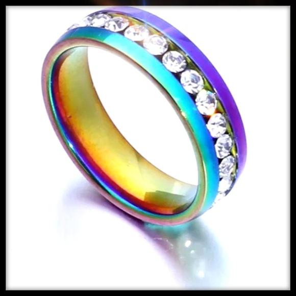 Iridescent Rainbow band Ring with zircon inlay NWT - Picture 8 of 11
